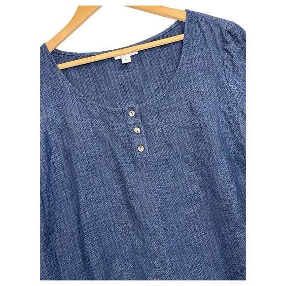 Pure J Jill Top Womens Medium Blue Linen Tunic Henley Lagenlook Cottage Coastal - Picture 6 of 12